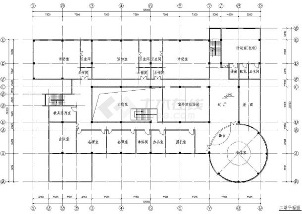某地区天元幼儿园三层框架结构教学楼设计cad建筑施工图（标注详细）-图一