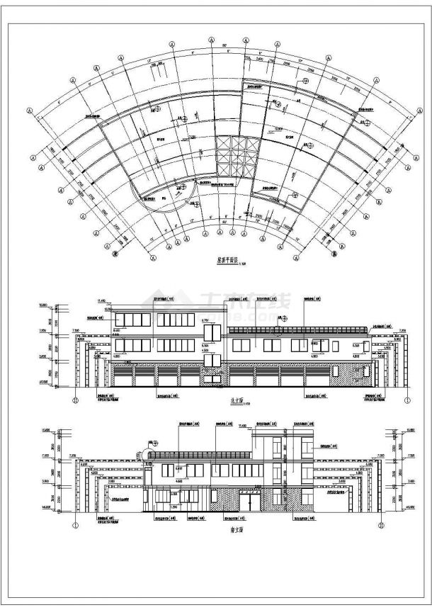 3层1110.41平米框架结构弧形小区会所全建筑施工图纸-图一