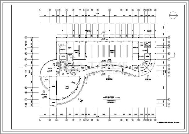 3667平方米长途汽车客运站建筑施工设计cad图纸(四层)-图二