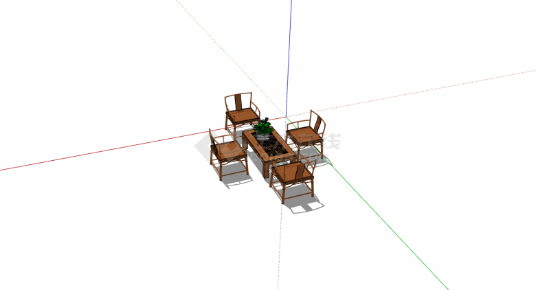 新中式梨花木餐桌组合su模型-图一