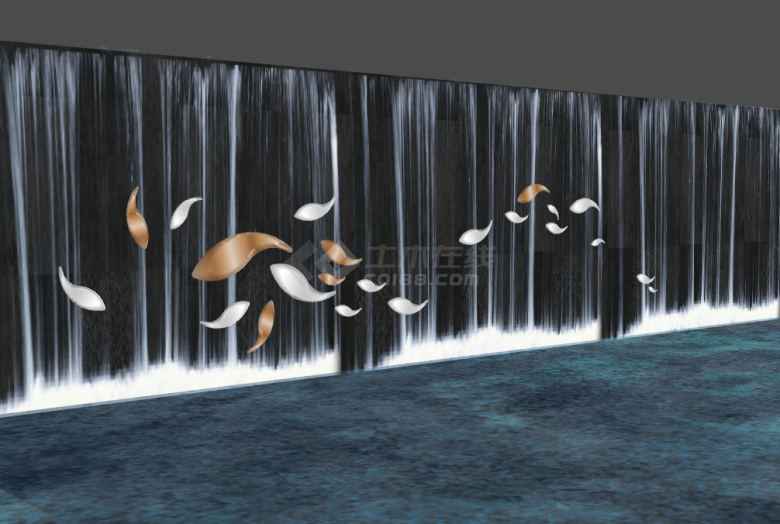现代流动水流优美瀑布水幕su模型-图二
