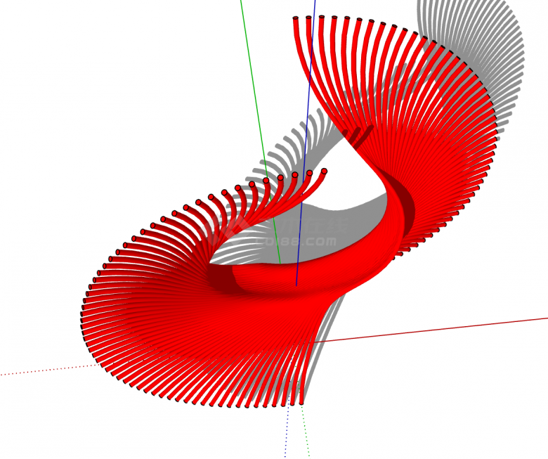 红色螺旋式现代创意艺术雕塑SU模型-图二