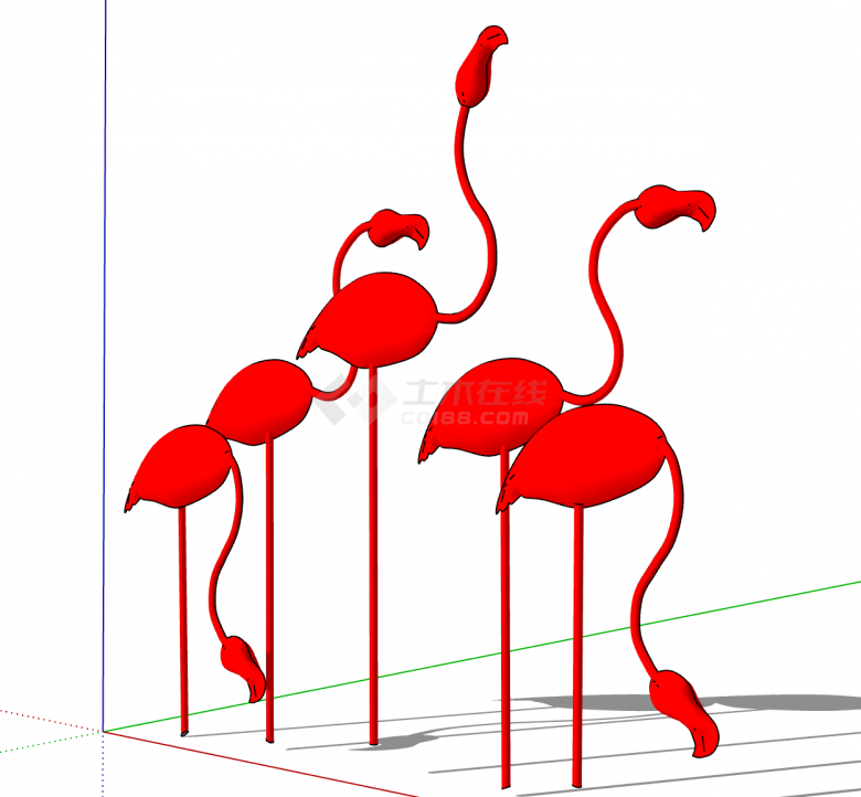 红色鸵鸟式现代创意艺术雕塑SU模型-图一