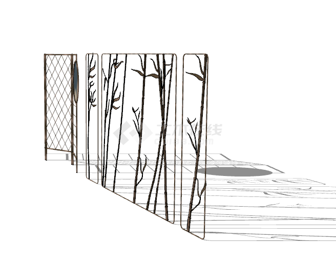 镂空带竹子图案的中式屏风su模型-图二