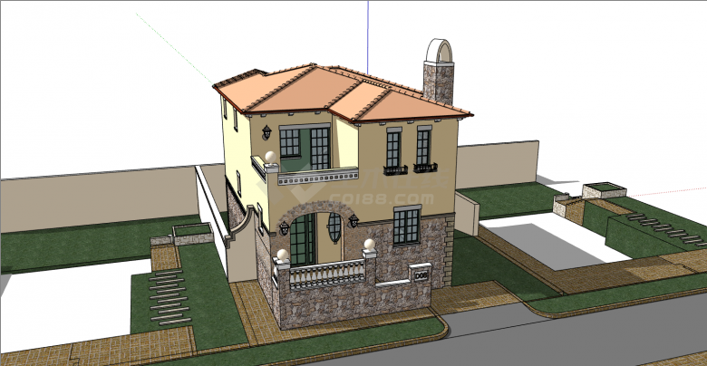 欧式三层复古别墅度假民宿su模型-图一