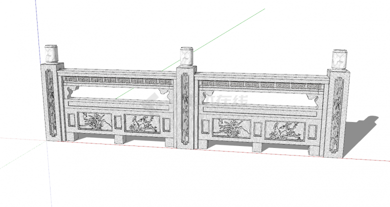 中式大理石带图案栏杆su模型-图一