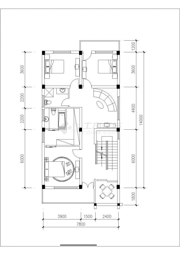 某中式农村小别墅住宅设计方案CAD图-图二