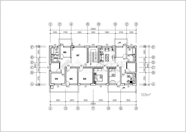 某康家园小区住宅楼户型标准层CAD建筑设计平面图-图一