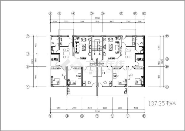 某康家园小区住宅楼户型标准层CAD建筑设计平面图-图二