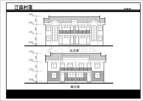 北京某社区2层砖混结构别墅式住宅楼建筑设计CAD图纸 （1楼2户）-图一