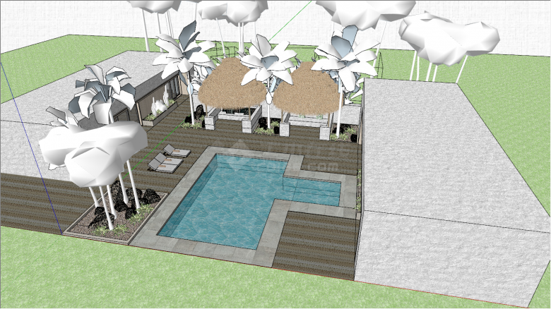 民宿度假酒店SU建筑模型有游泳池-图一