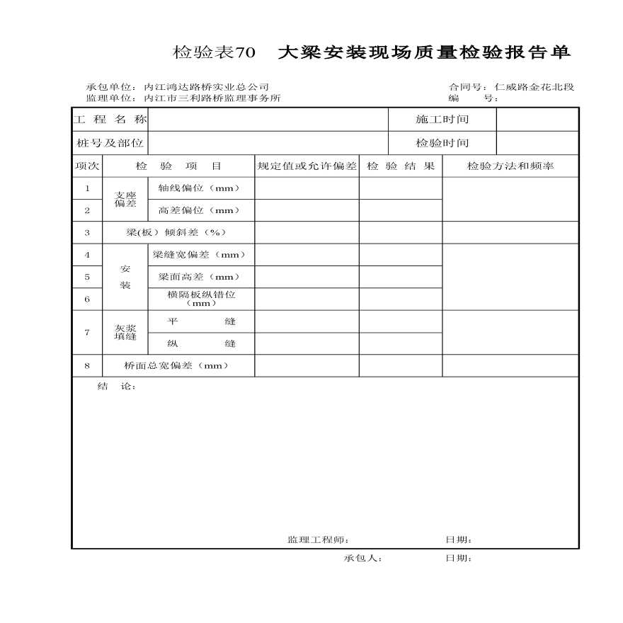 某大梁安装现场质量检验报告单-图一