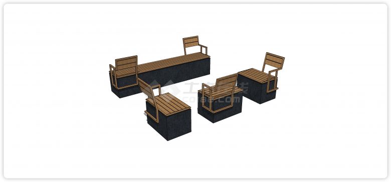 黑色大理石底座木凳创意坐凳su模型-图一