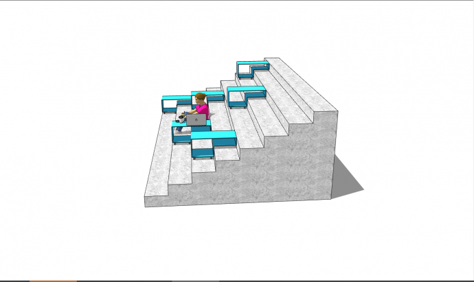 蓝色的带有台阶的创意坐凳 su模型_图1
