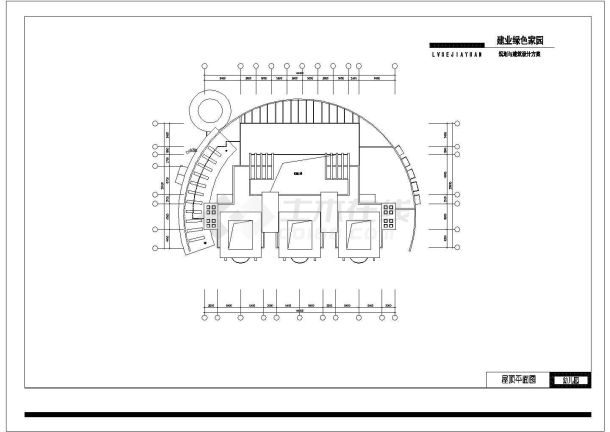 某长44.4米 宽29.8米 3层2872.54平米绿色家园9班幼儿园建筑设计cad方案图【含外观效果图】-图一