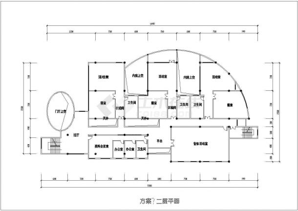 某长55.9米 宽25.5米 2层框架结构6班幼儿园设计cad建筑方案图（含2套方案设计）-图二