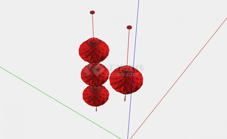 中式红色灯笼串挂饰su模型-图二