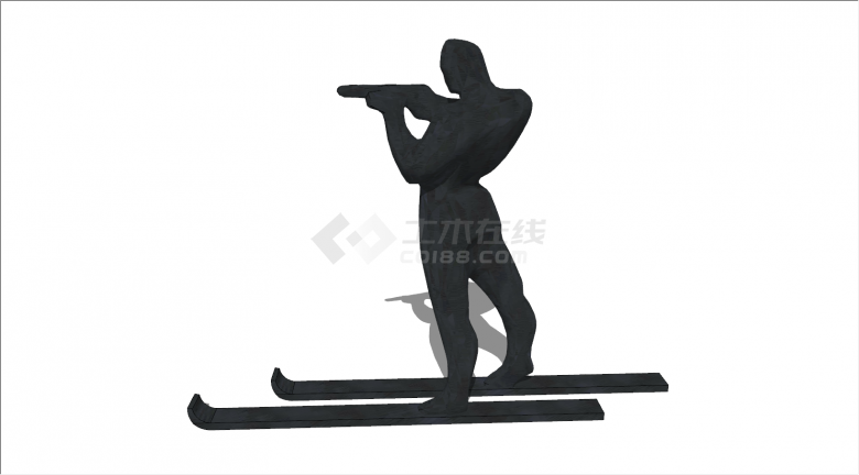 带枪滑雪黑色运动雕塑su模型-图二