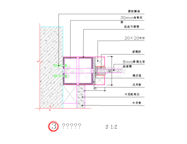 某地玻璃隔断防火板钢结构外贴砖等节点详图CAD图纸-图二