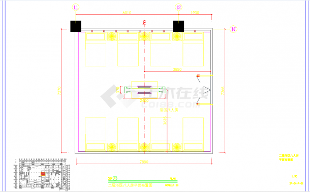 河南知名大酒店八人浴室装修图CAD图纸-图二