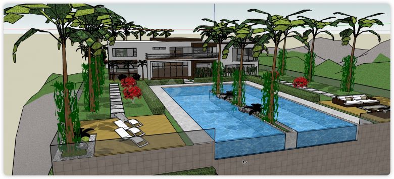 椰子树环形泳池别墅su模型-图二