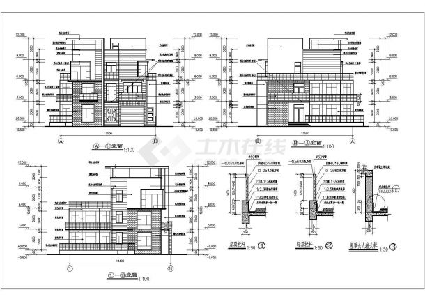 某三层框架结构现代风格独体别墅设计cad全套建筑施工图（甲级院设计）-图二