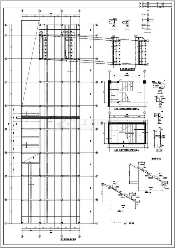 单层矩形柱框架结构地下车库结构设计施工图-图二