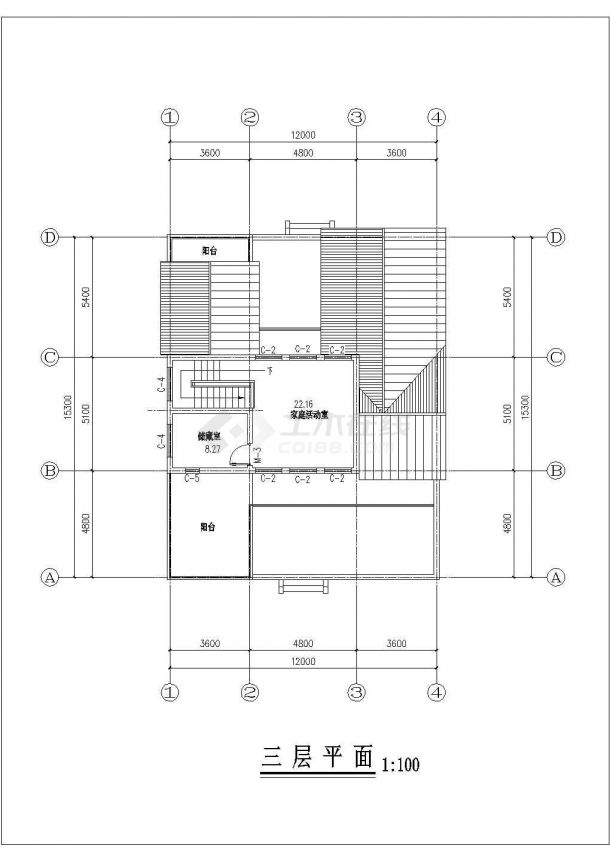 汉中市丰合家园小区3层砖混结构中式别墅平立面设计CAD图纸-图二