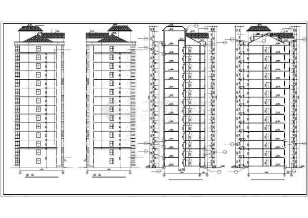 某地上十四层短肢剪力墙结构高层住宅建筑施工图纸（标注明细）-图二