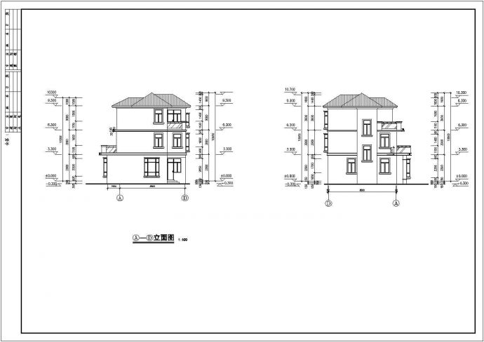 某三层别墅住宅建筑施工图纸，十二张图纸，dwg_图1
