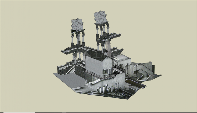 现代工业风特色建筑别墅su模型-图二