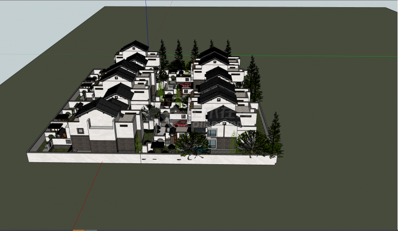大型中式别墅建筑群su模型-图二