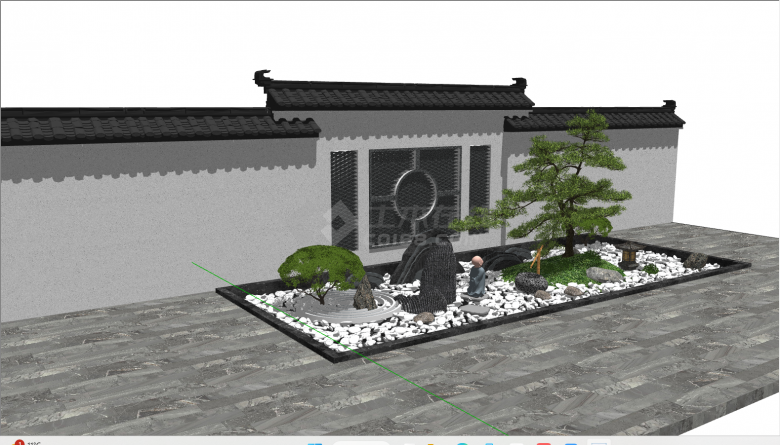 新中式复古景观墙su模型-图二