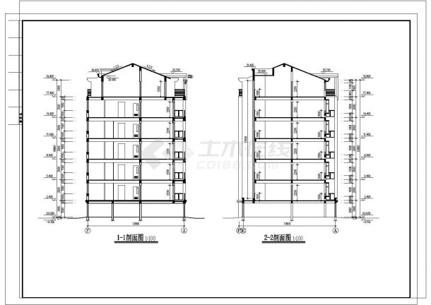 长44.4米 宽13.9米 六层加1阁楼层框架结构3961平米三单元每单元2户对称户型-图二