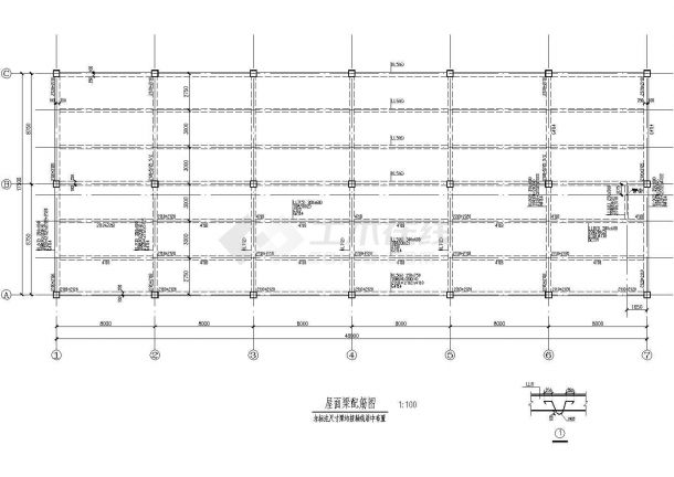 南方地区框架结构开间6米厂房结构设计CAD施工图-图二
