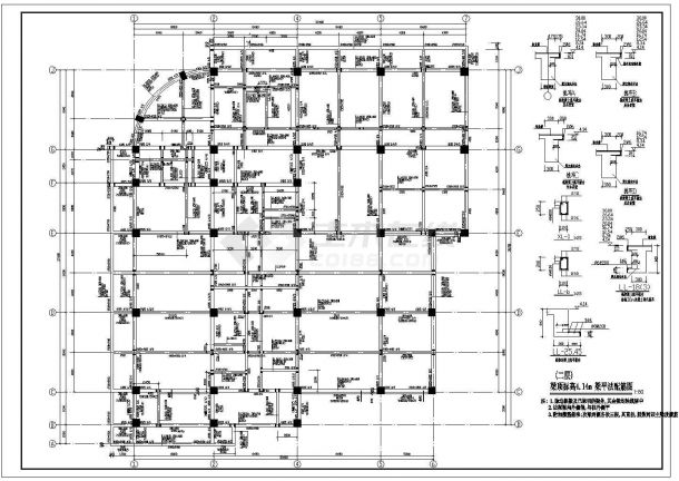 某三层框架结构商厦结构设计图，21张图纸-图二