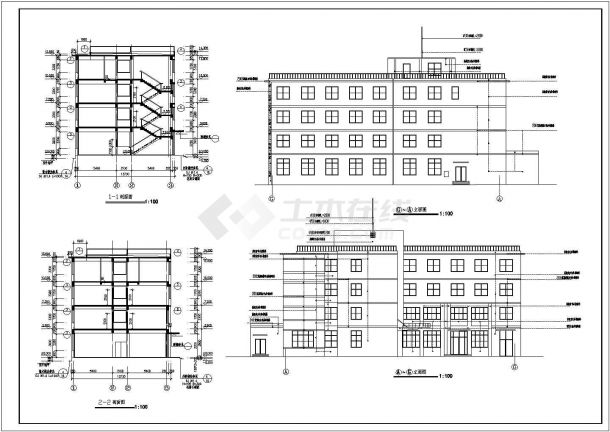 长64.4米 宽32.9米 4层5058.85平米L型框架结构办公宿舍车间工厂综合楼建筑设计CAD施工图-图一