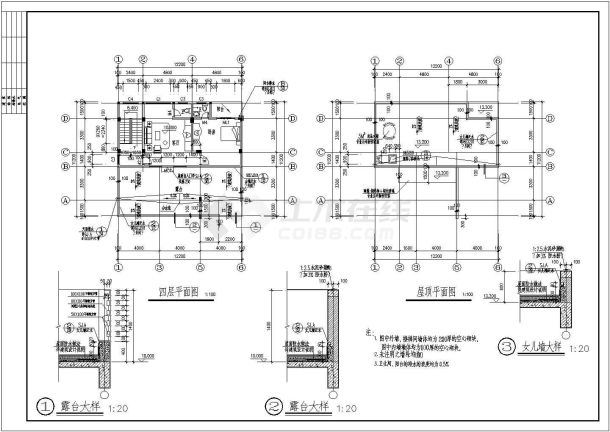 某451平方米四层混凝土框架结构别墅建筑施工图（含说明、效果图）-图一