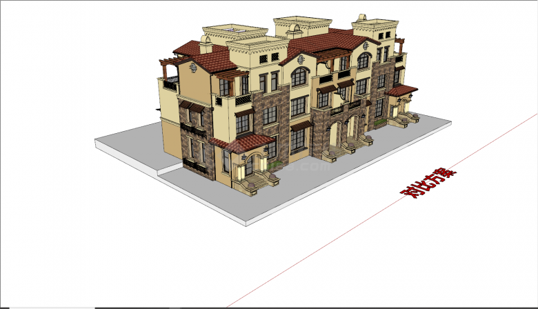 地中海风格两个中层建筑住宅su模型-图二