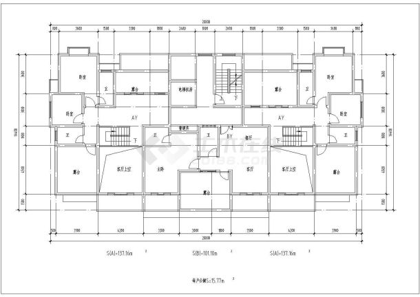 【苏州】某18层1楼梯2电梯4户点式住宅楼全套建筑设计图-图一