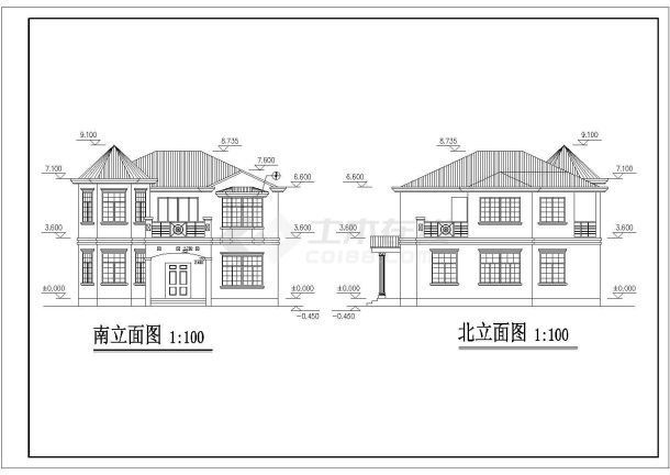 某二层砖混结构乡村简欧风格小别墅设计cad全套建筑施工图（含效果图）-图一