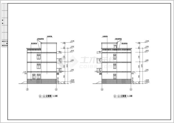 某三层砖混结构农村小康型别墅设计cad全套建筑施工图（含设计说明）-图一