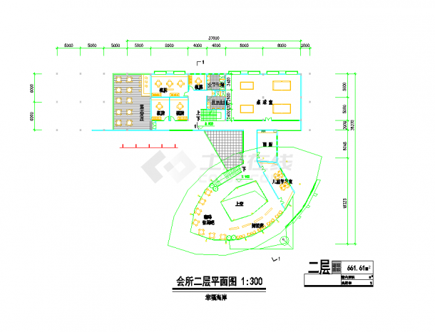 2层1497.22平米会所建筑方案设计图-图二