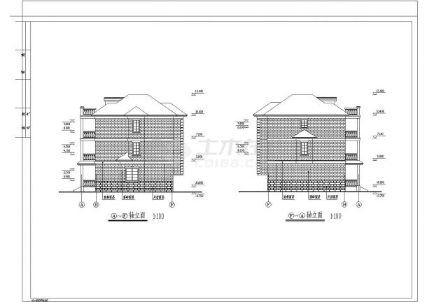 周石某经典乡村小别墅建筑施工设计CAD布置图-图二