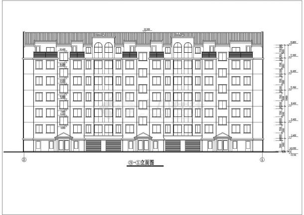 长44.4米宽13.9米六层加1阁楼层框架结构3961平米三单元每单元2户对称户型设计图-图一