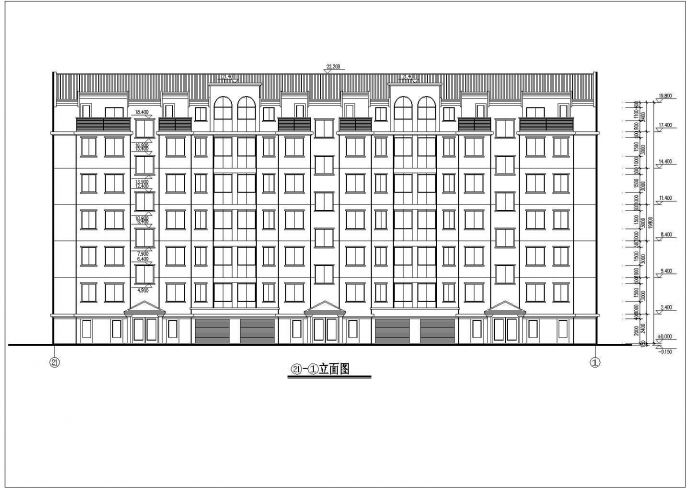 长44.4米宽13.9米六层加1阁楼层框架结构3961平米三单元每单元2户对称户型设计图_图1