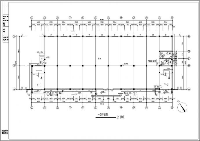3层2077平米现浇框架结构汽车零部件厂建筑施工图（长94.94和42米 宽57.74和16米）_图1