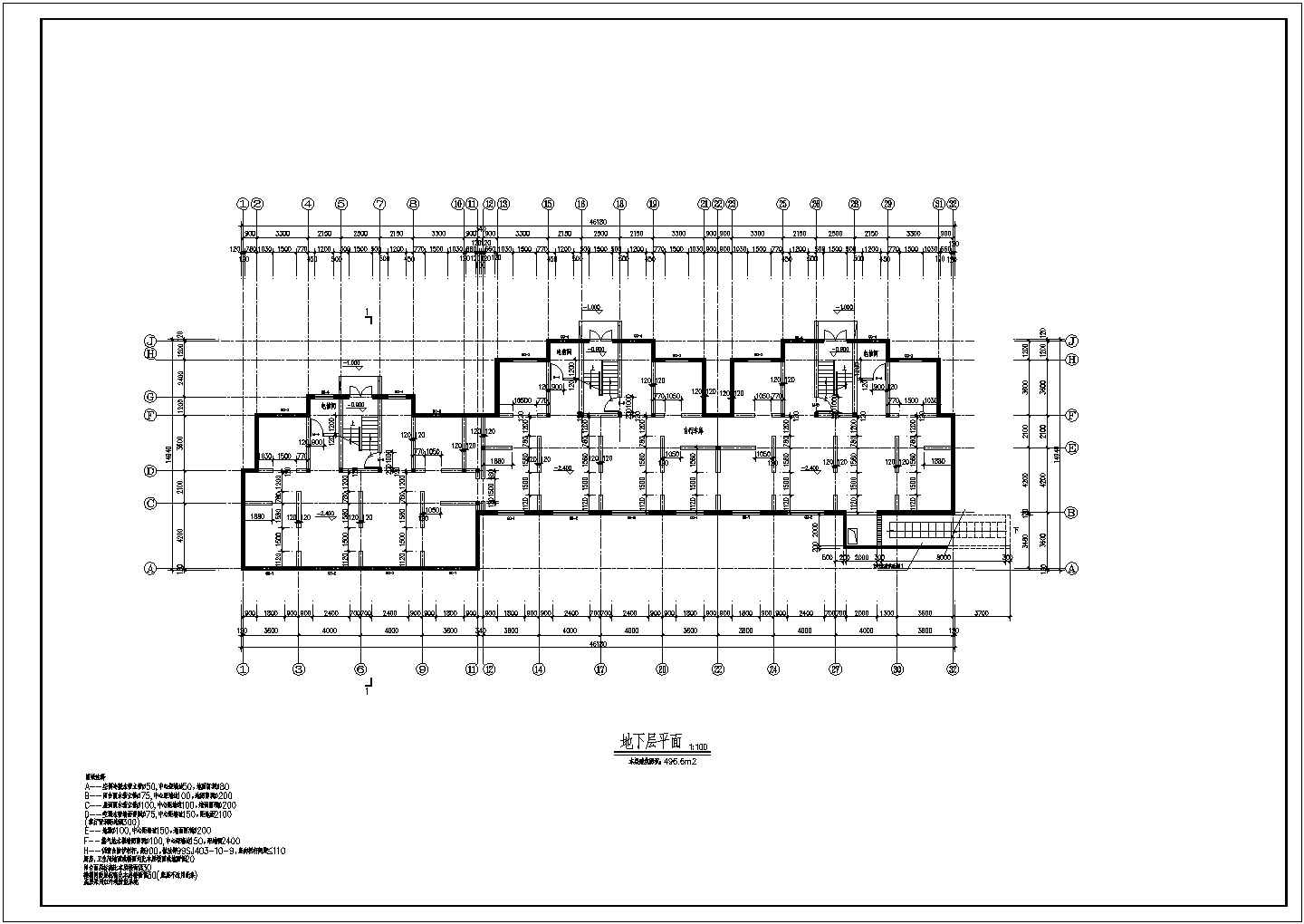 峨眉小区多层住宅楼全套建筑施工设计cad图纸(含各层平面图)