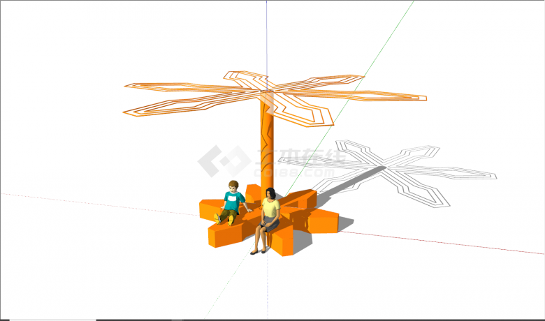 现代橙色创意坐凳su模型-图二