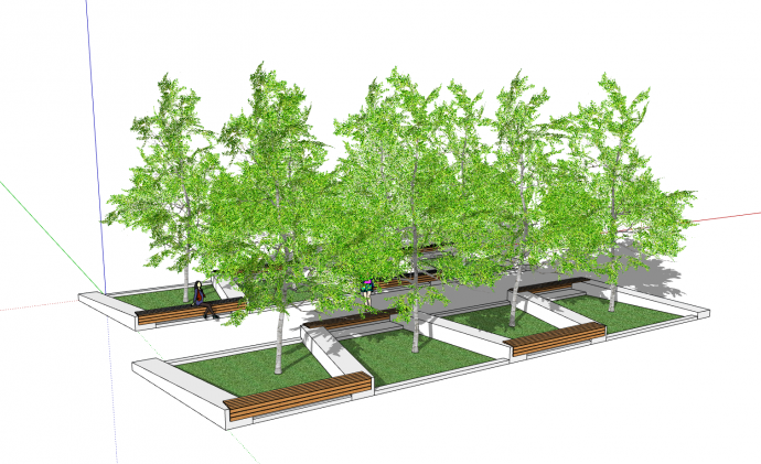 大型树池W造型创意坐凳su模型_图1